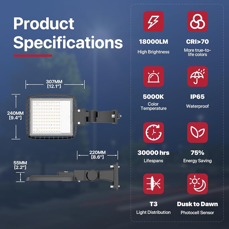 Luz LED estacionamiento exterior 150W pack 2 120V sensor