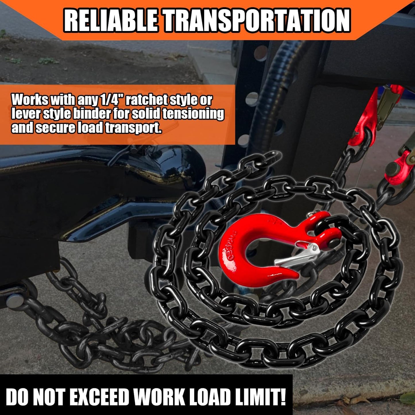 2 Cadenas Seguridad Remolque 36" Negro Gancho Rojo 1/4