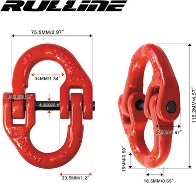 2 Conectores Cadena Seguridad 1/2 G80 12000lb Rojo