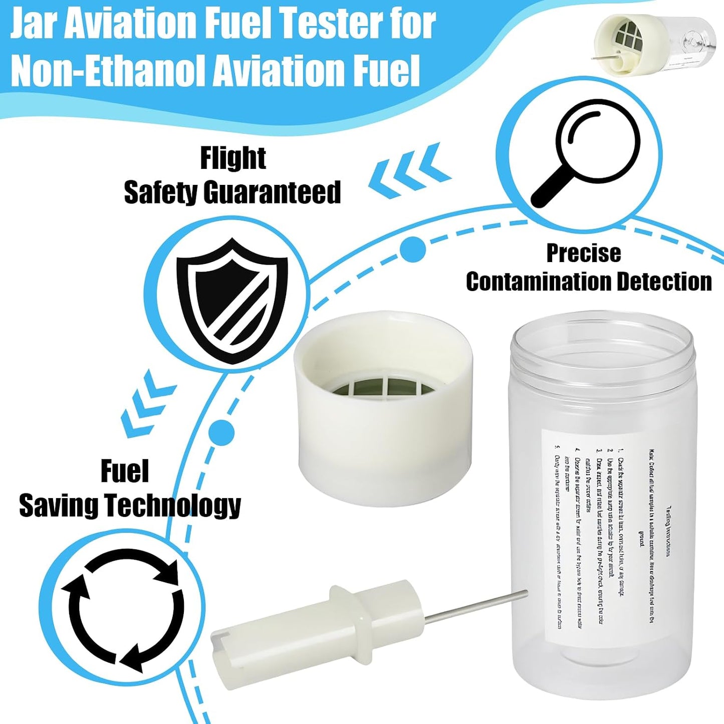 Probador combustible aviación frasco transparente con marcas
