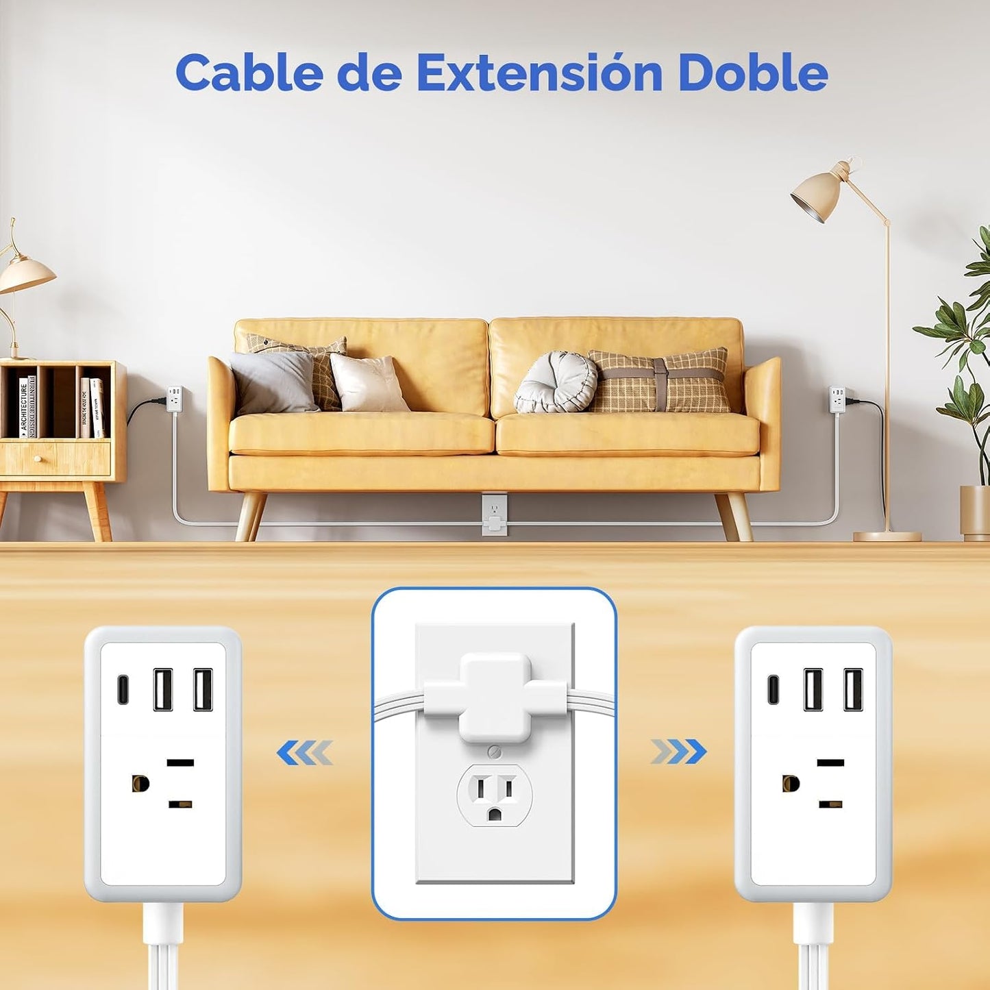 Cable extensión doble 12ft con 6ft USB C y 2 USB A 3 salidas