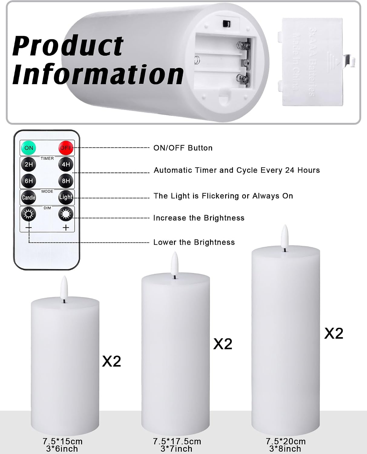 6 Velas LED Blancas Sin Llama Con Control Remoto