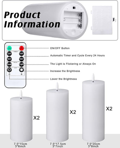 6 Velas LED Blancas Sin Llama Con Control Remoto