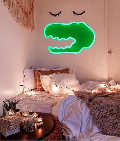 Letrero neón dinosaurio decoración pared USB AA