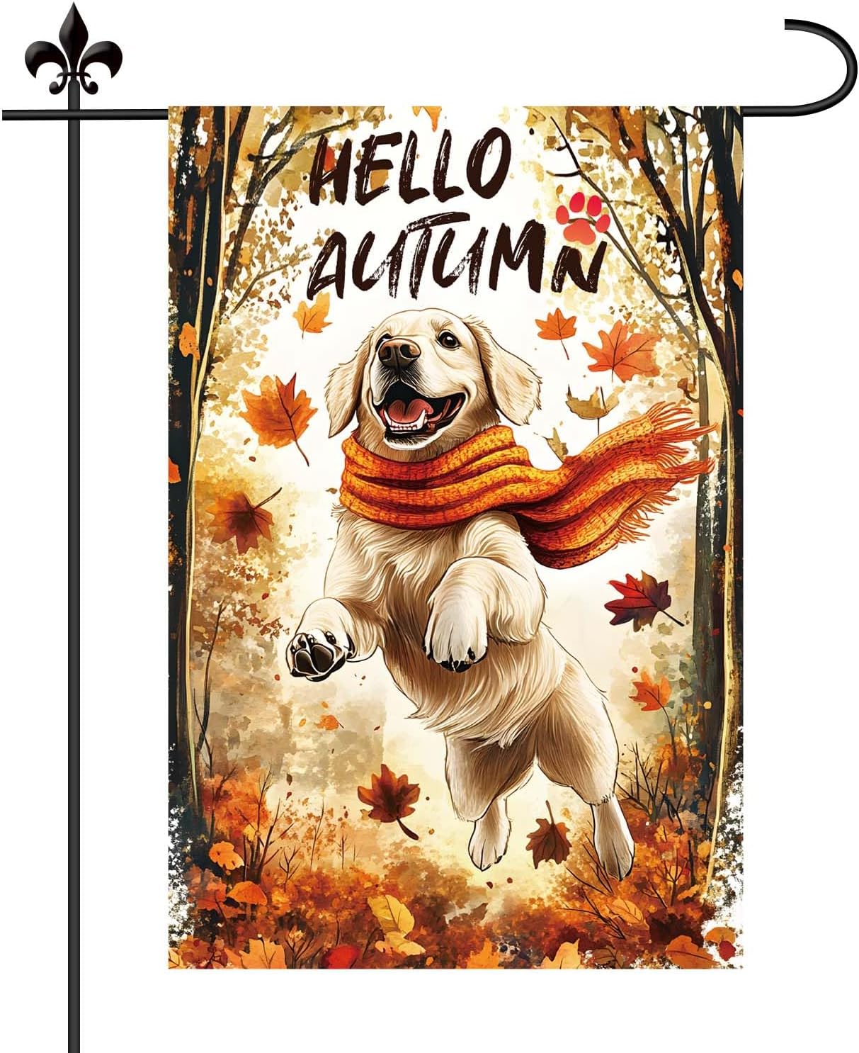 Bandera jardín doble cara otoño 18x12pulg perro decorativa