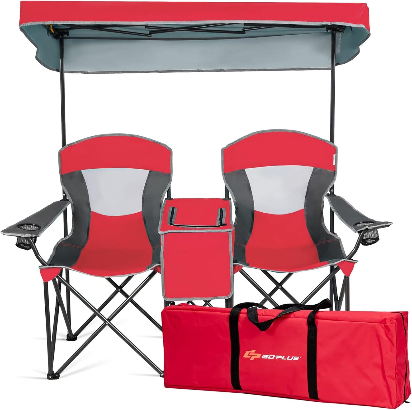 Asiento campamento doble con toldo mesa bebidas silla
