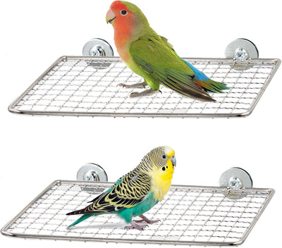 2 Perchas Acero Inox para Pájaros Rejilla Abierta Plataforma Plana