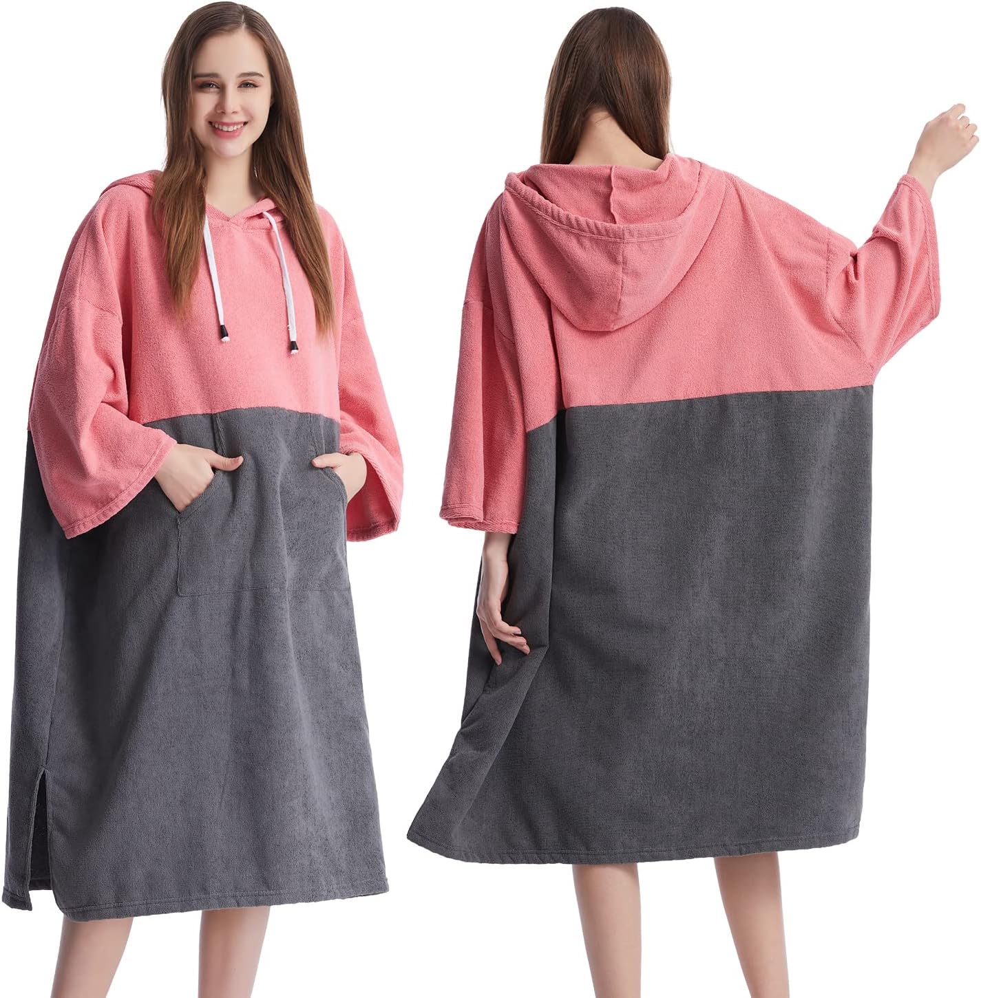 Toalla cambiadora poncho surf manga 3/4 capucha rosa gris