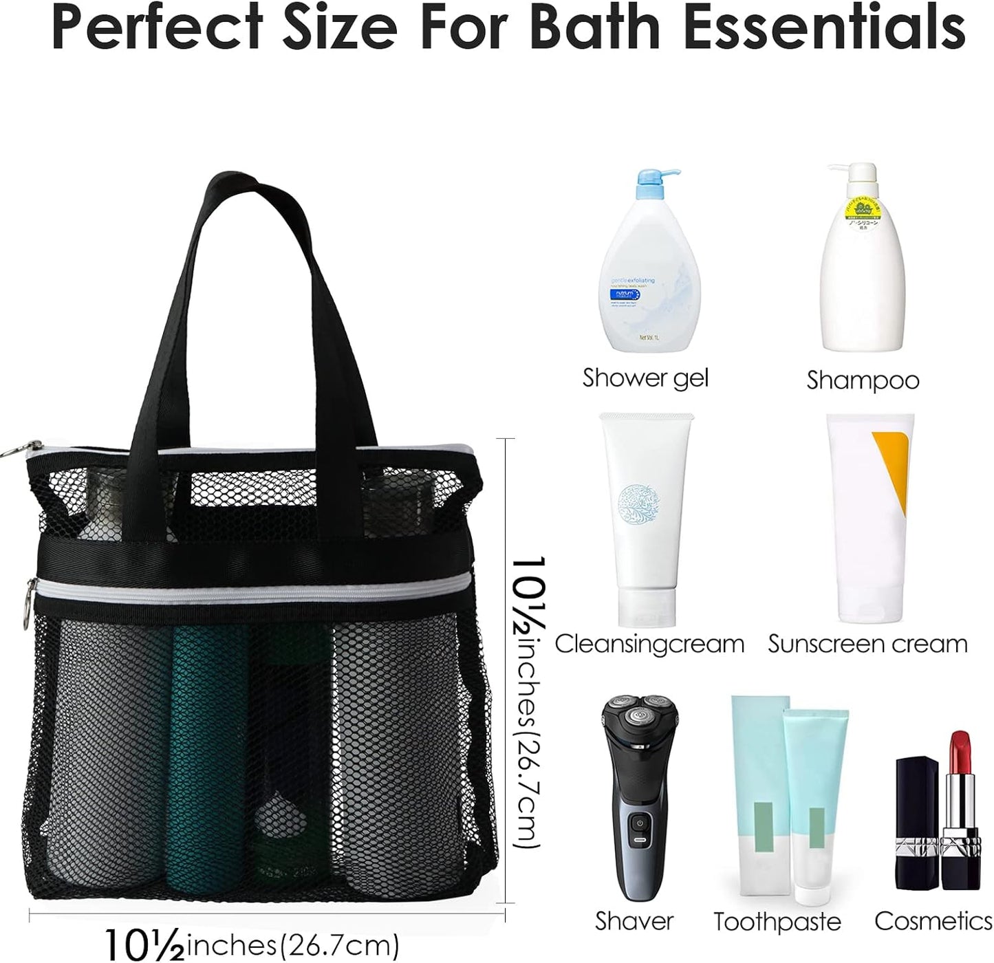 2 Pzas Bolsa Ducha Malla con Cremallera Colgante