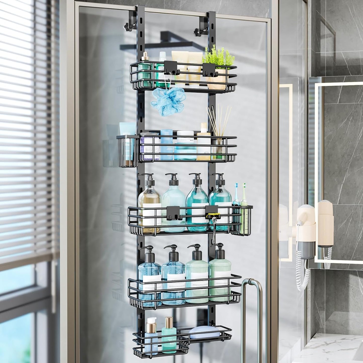 Organiz. ducha ajustable 5 niveles con soportes y ganchos