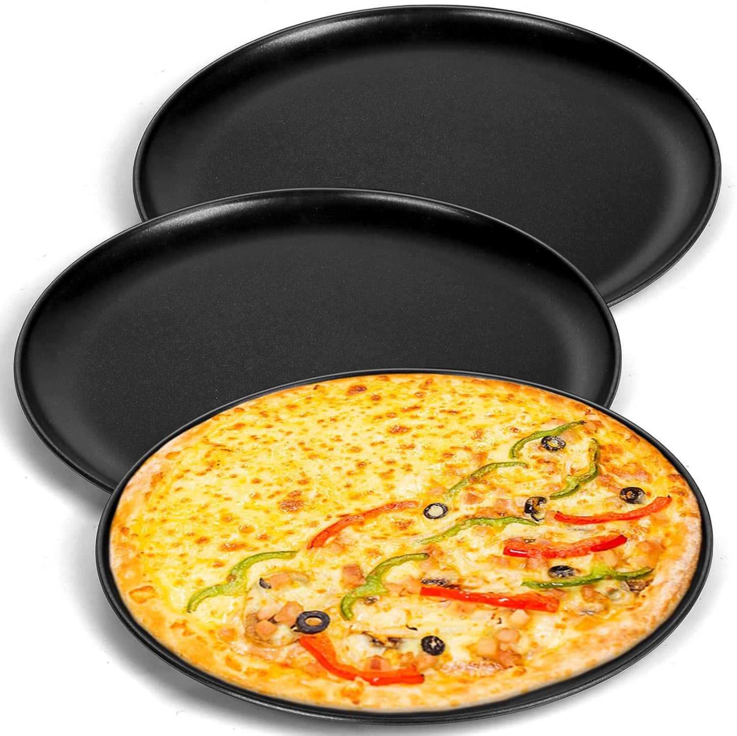 3 Pzas Plato Pizza Acero Inox para Horno Negro