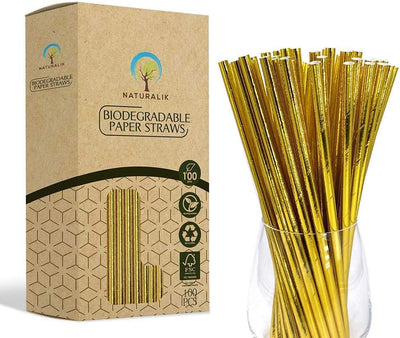 100 Popotes Dorados Biodegradables para Cumpleaños Bodas