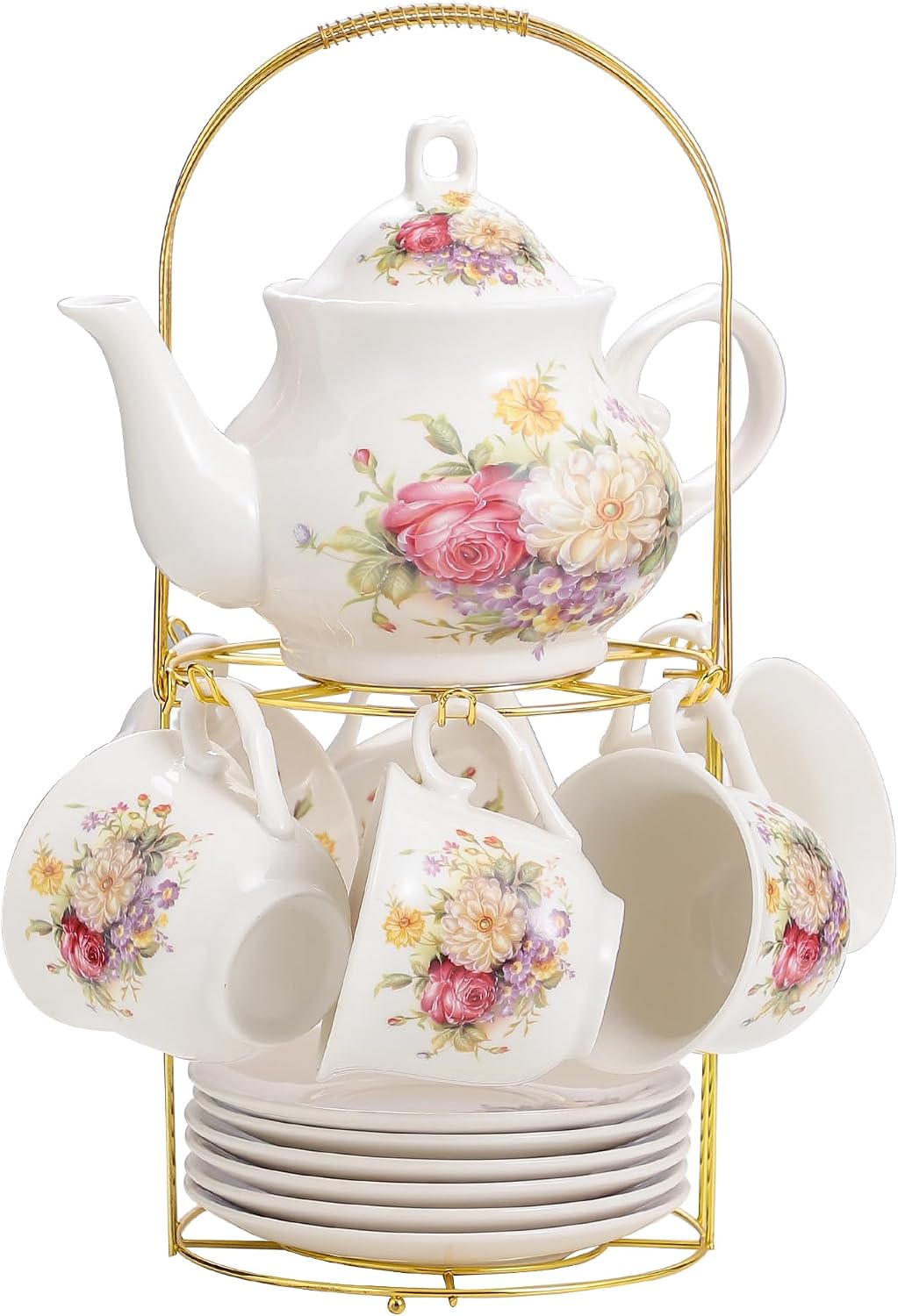 Set té porcelana 20 pzas estante dorado