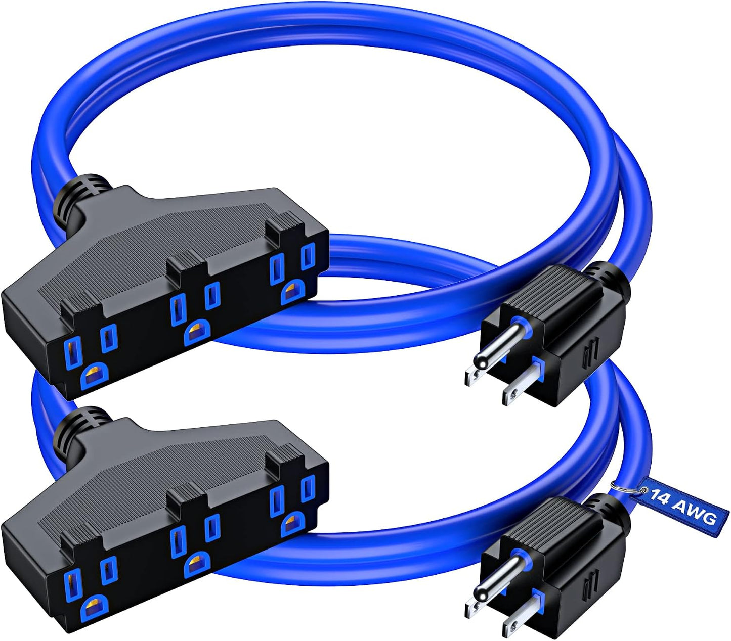 Cable extensión 1 pie múltiples tomas 14 azul 2 unidades ETL