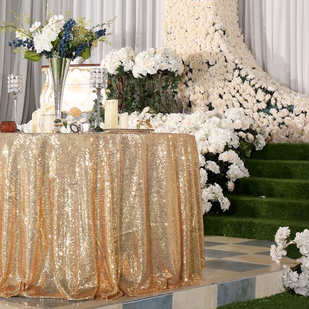 Mantel redondo purpurina 108pulg color dorado claro fiesta