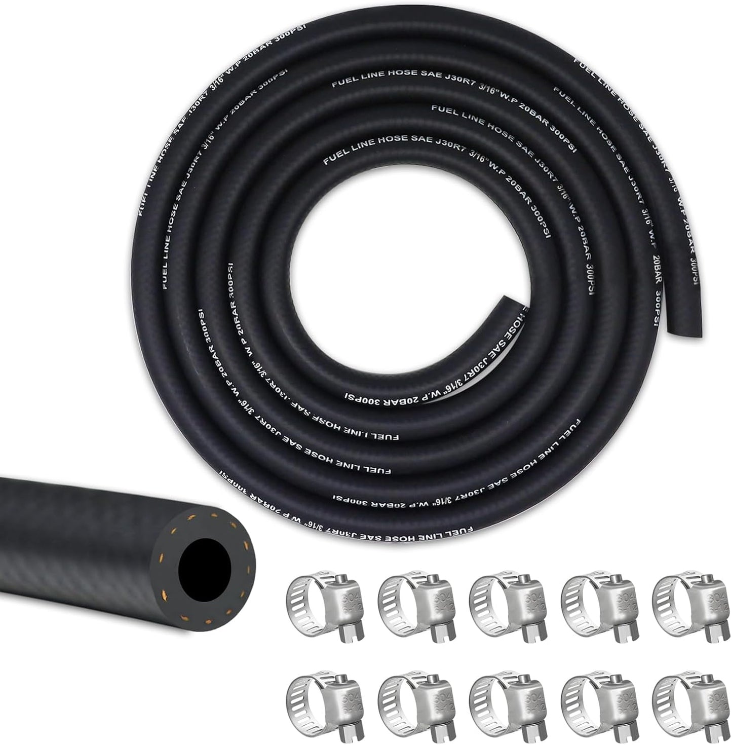 Kit manguera combustible 10pies NBR con abrazaderas inox
