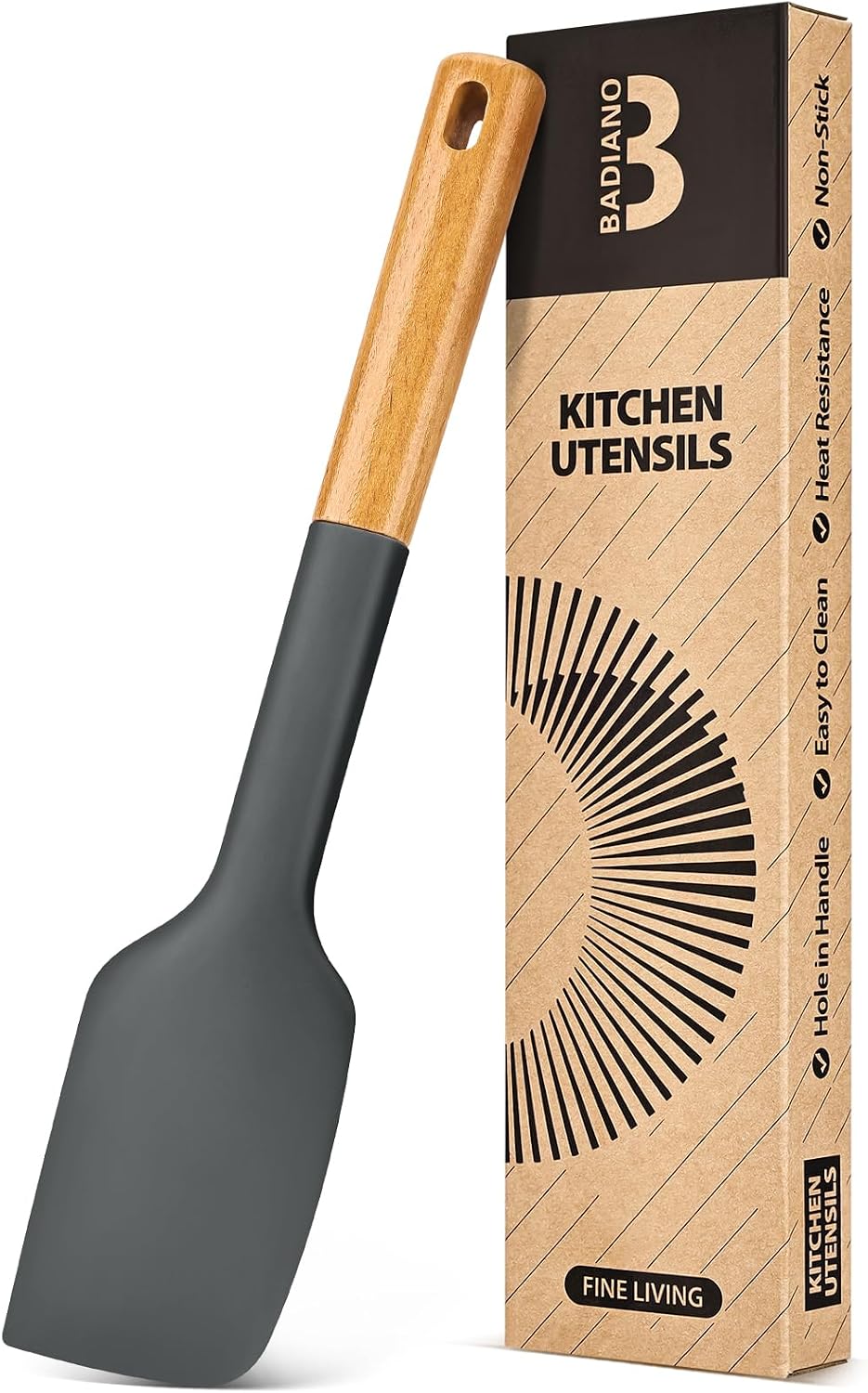 Espátula silicona antiadherente mango madera gris