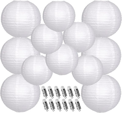 Faroles chinos redondos con luces LED paquete 12