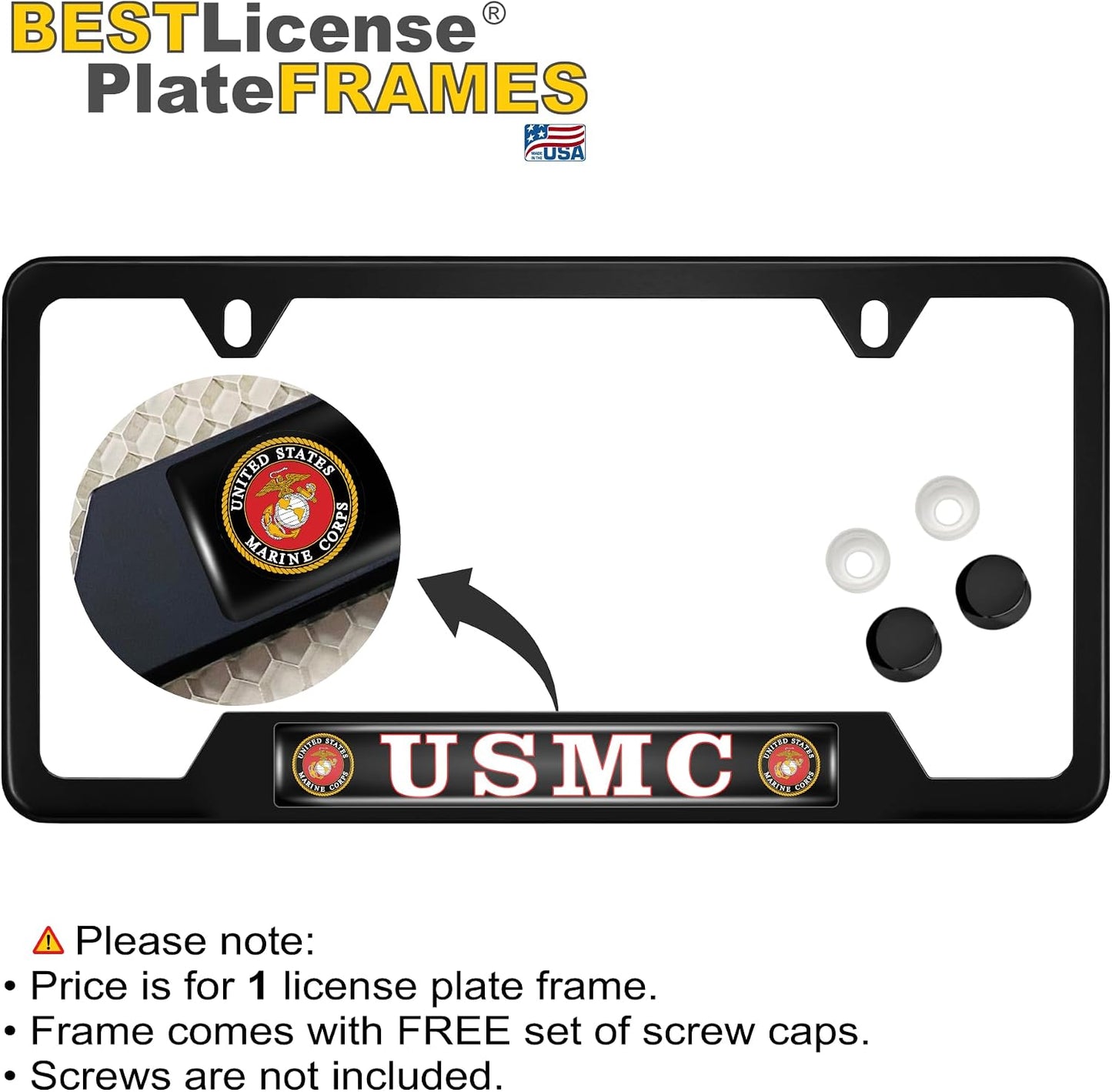 Marco placa matrícula acero inox negro mate 2 agujeros USMC