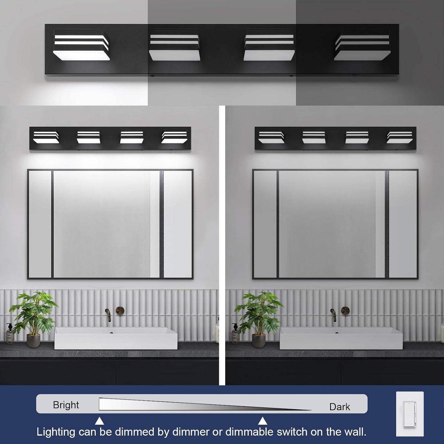Lámpara Led Tocador Baño 4 Luces 30pulg Negro Mate