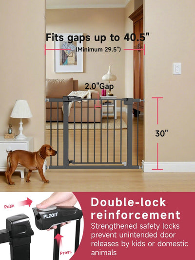 Puerta bebé perro 29.5-40.5pulg metal cierre auto negro