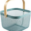 Cesta malla acero colgante cocina baño picnic con mango bambú