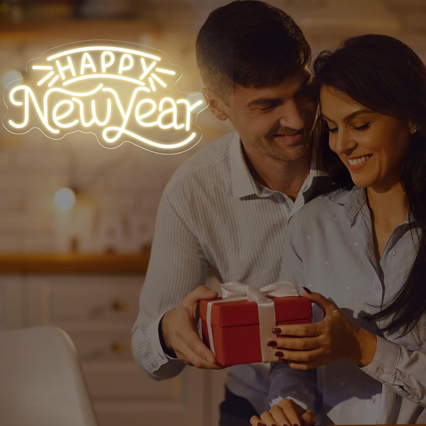 Letrero neón feliz año nuevo luz led decoración fiesta