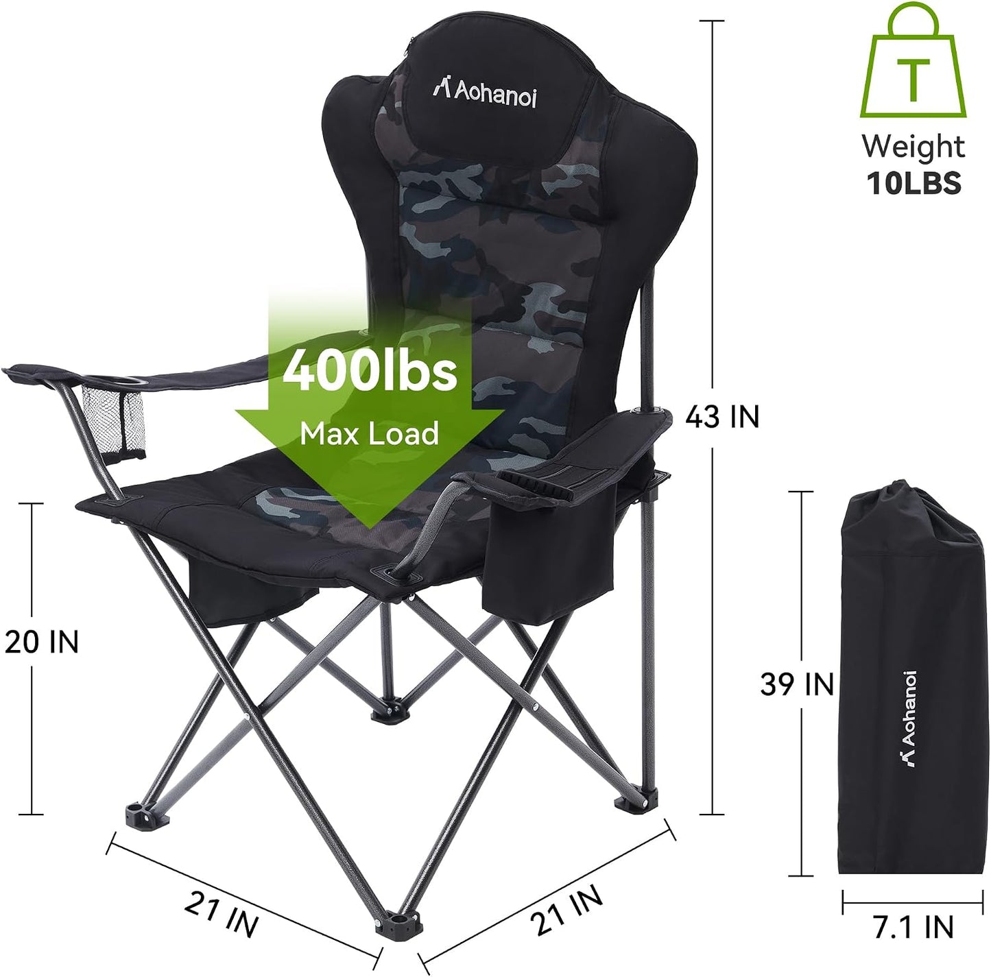 2 Sillas Campamento Plegables con Portavasos