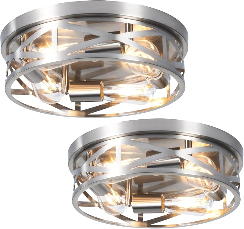2 Lámparas techo níquel cepillado 13" 4 luces cocina