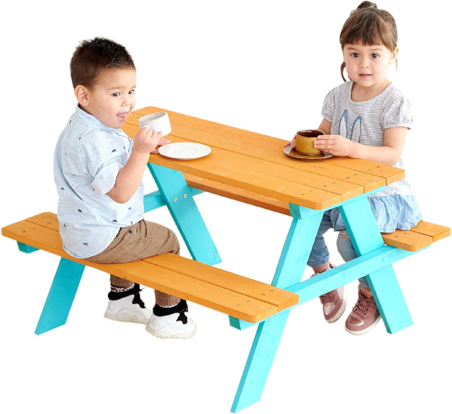 Set mesa y bancas picnic madera niños exteriores