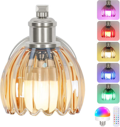 Aplique pared inalámbrico vidrio ámbar 15 colores níquel