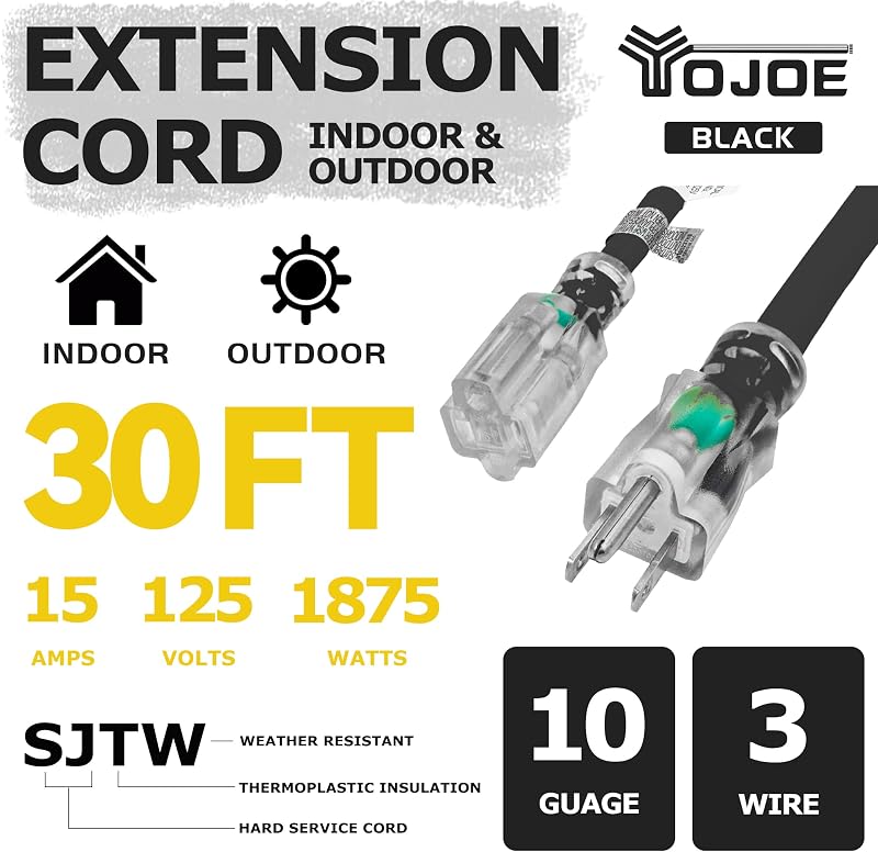 Cable extensión 30 ft 15A negro resistente