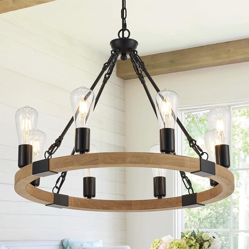 Candelabro madera 8 luces rueda vagón 23.6"
