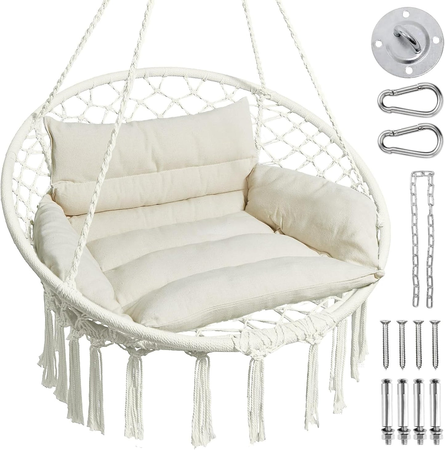 Silla colgante macramé cojín bohemia color blanco