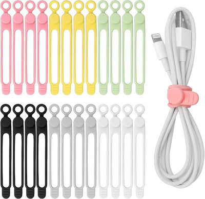 24 Bridas Silicona Reutilizables para Cables 6 Colores
