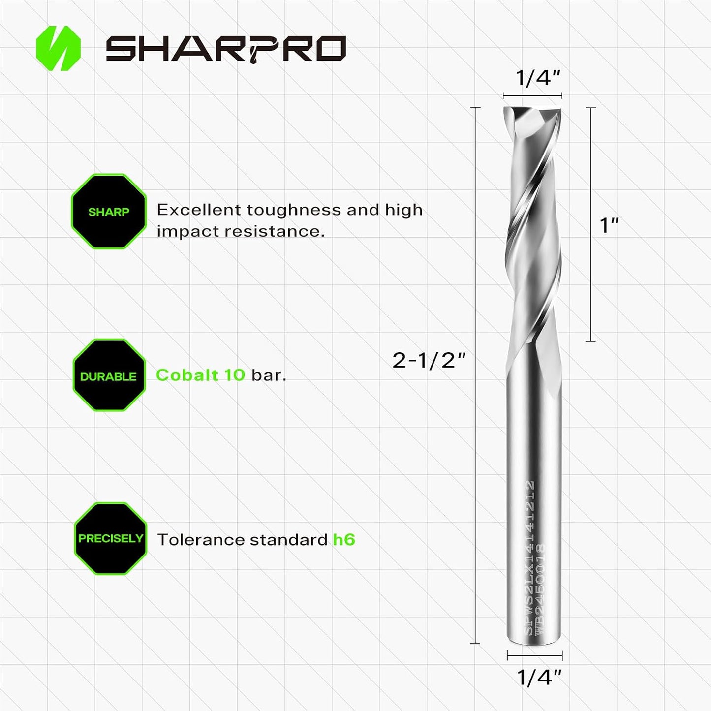 Broca enrutador espiral 1/4pulg corte ascendente 2-1/2pulg