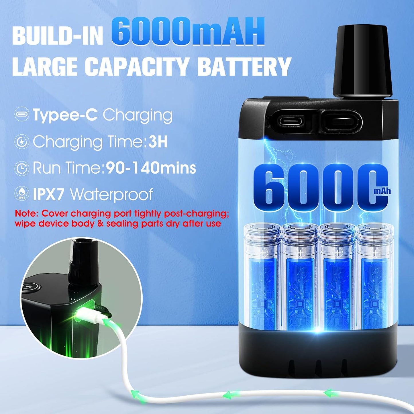Ducha portatil con calentador 6000Mah para camping