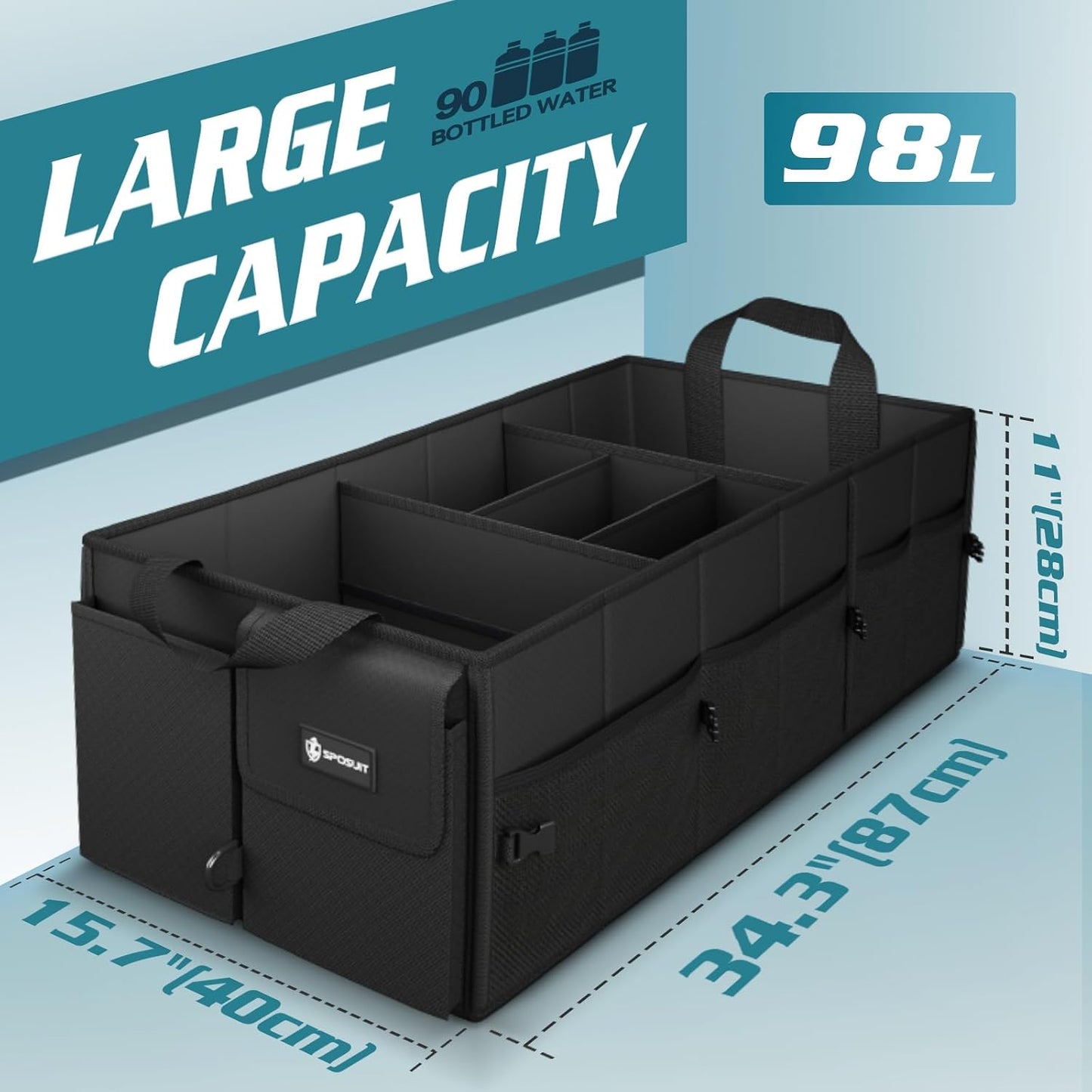 Organiz. maletero extragrande 98L plegable con divisores