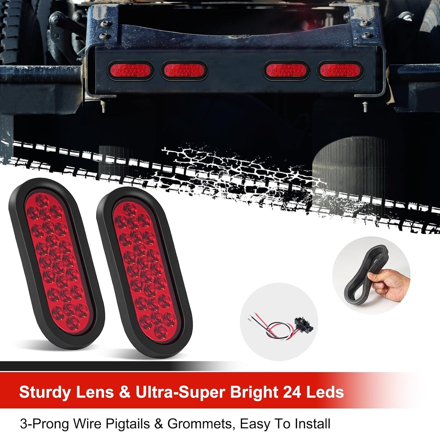12 Pzas Luces Traseras LED Ovaladas 6" Rojas