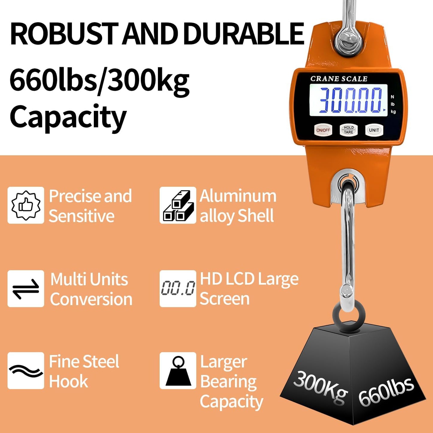 Báscula colgante digital 660lbs impermeable para pesca y granja