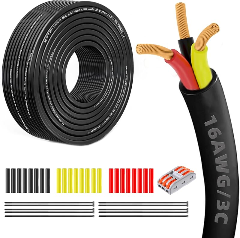 Cable eléctrico 16 AWG 3 núcleos 50 ft flexible UL2464