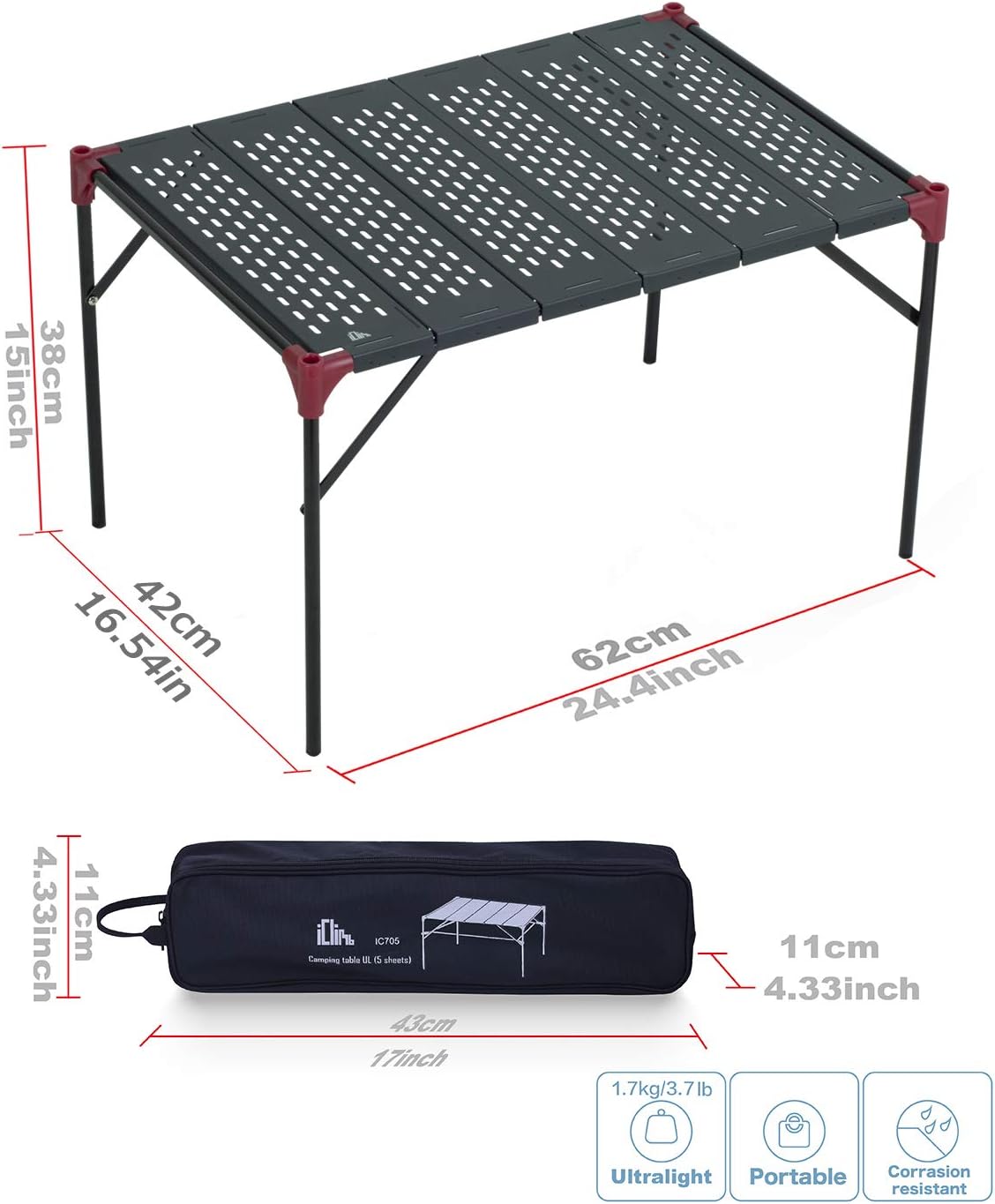 Mesa plegable extensible XL hueca camping playa concierto