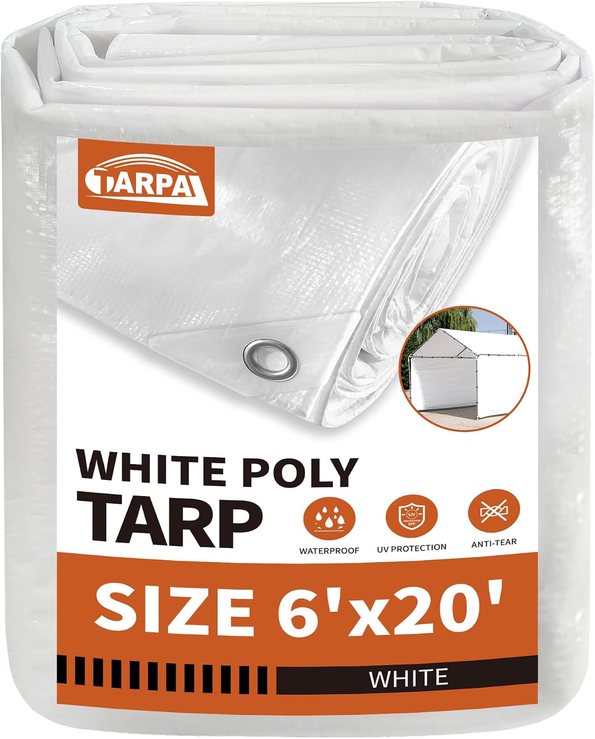 Lona blanca impermeable 6x20ft 7.5mil resistente UV y nieve