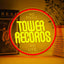 Letrero neón rojo retro con música para tienda de discos