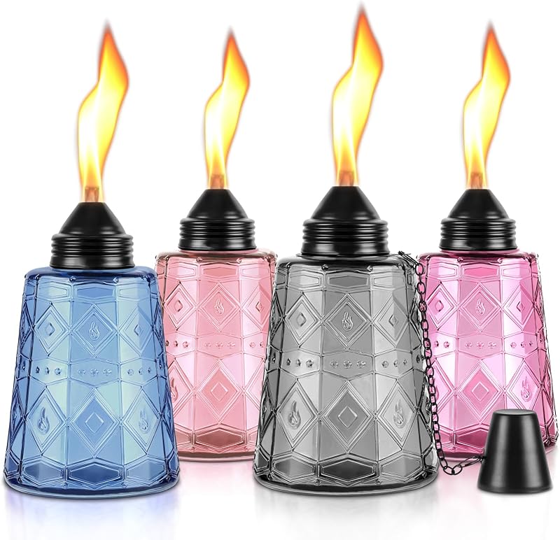 4 Faroles Cristal Recargables Citronela Exteriores Multicolor