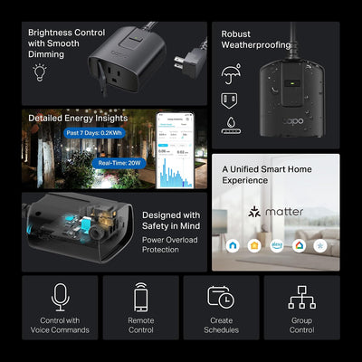 Tapo enchufe inteligente para luces exteriores IP65