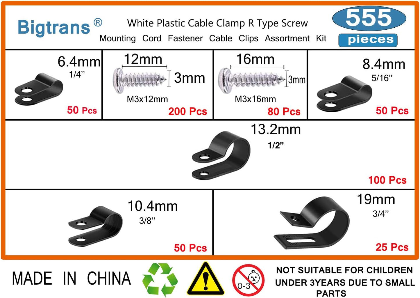Clips alambre plástico tipo R 1/4-3/4 pulg surtido 5