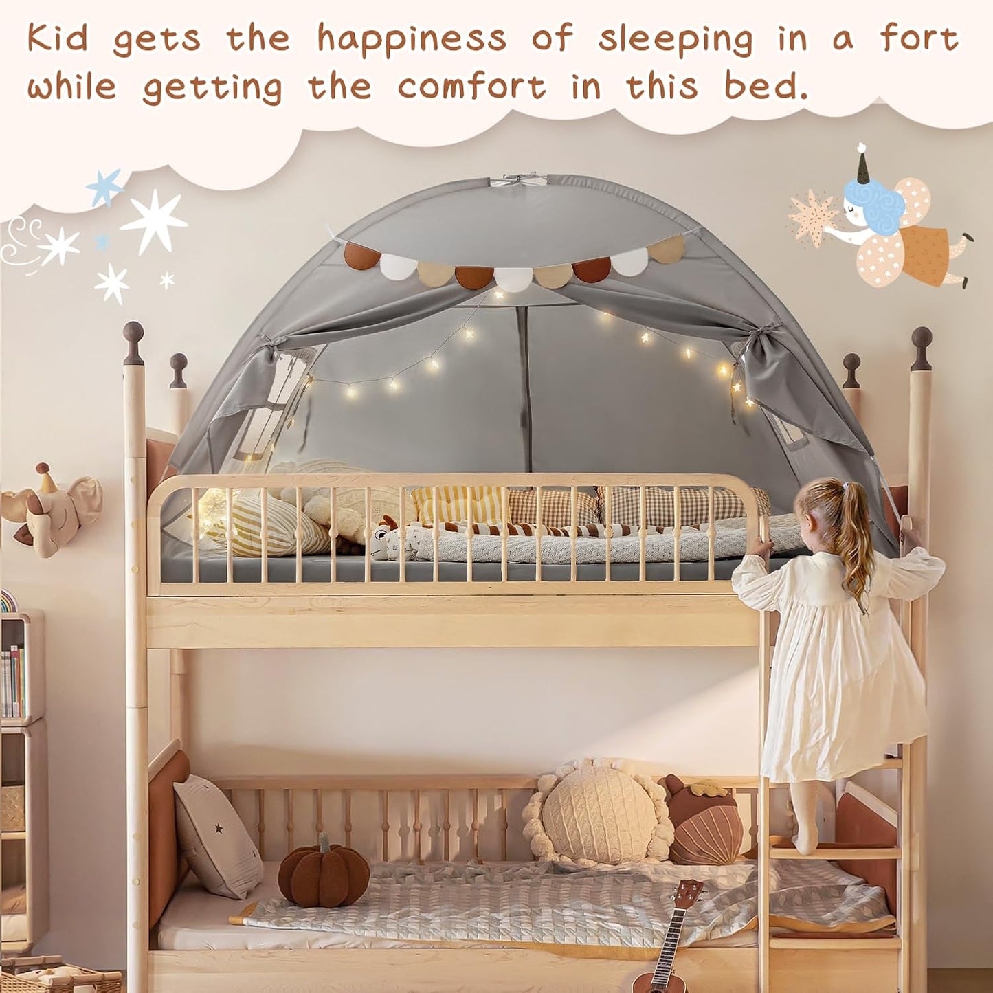 Tienda cama con dosel para niño interior con cortinas