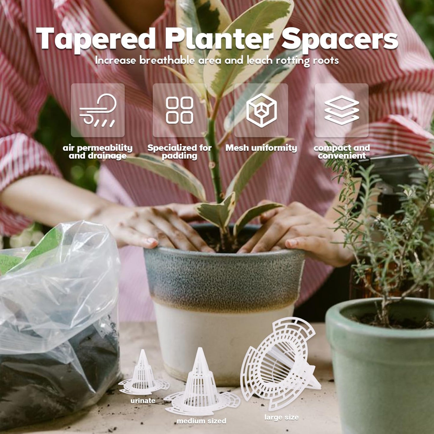 Insertos cónicos reutilizables para macetas drenaje jardinería
