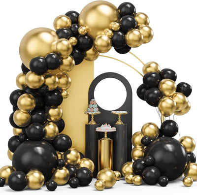 Kit arco globos dorado y negro 134 metálicos cumpleaños